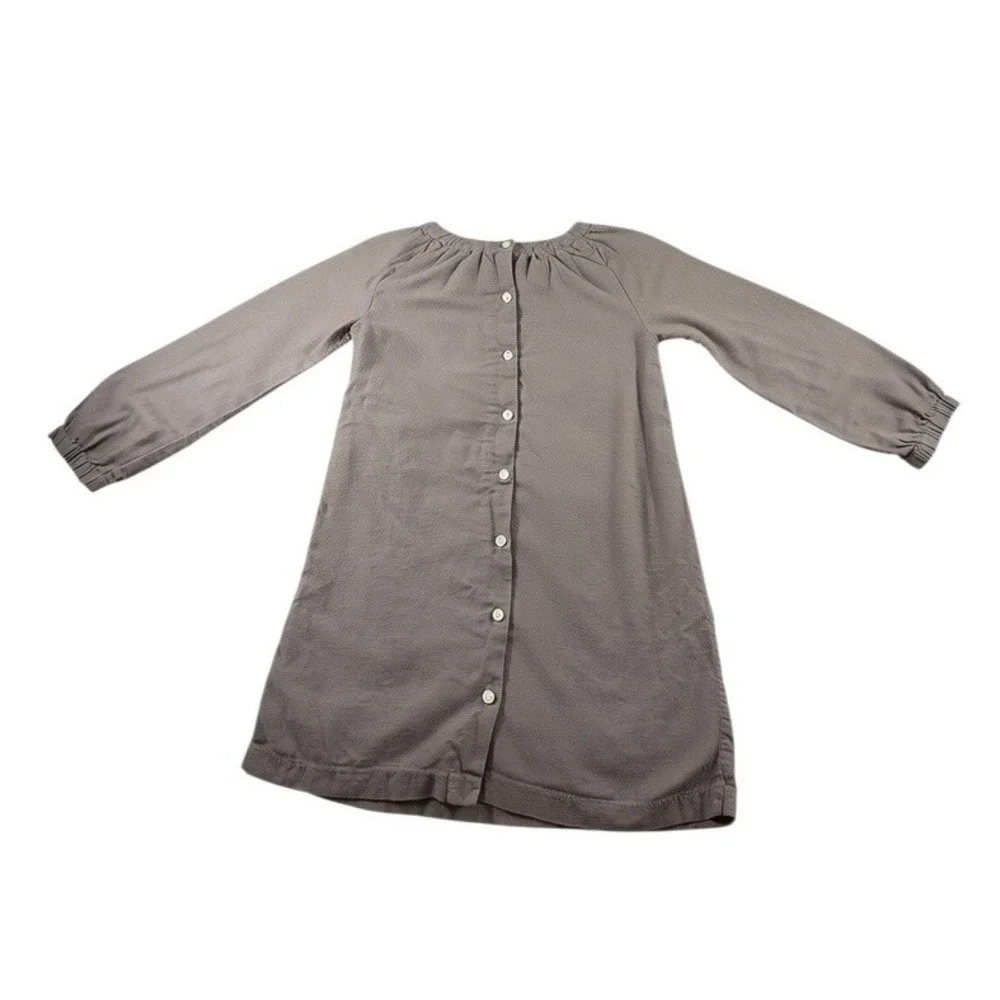Olive Juice Girls Gray Corduroy Dress Size 8 Long Sleeve Velvet Bow Button Back
